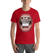 Load image into Gallery viewer, Customize your Tee with your take on mass murders involving Assault weapons in the box: “Fuk Assault Rifles”