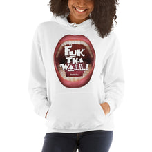 Load image into Gallery viewer, Hooded sweatshirt to laugh at the border idea: “Fuk Tha Wall”