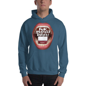 Customize your Hooded Sweatshirt. Add your own statement in the  box below “Fuk Assault Rifles” …