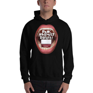 Customize your Hooded Sweatshirt. Add your own statement in the  box below “Fuk Assault Rifles” …