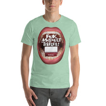 Load image into Gallery viewer, Customize your Tee with your take on mass murders involving Assault weapons in the box: “Fuk Assault Rifles”